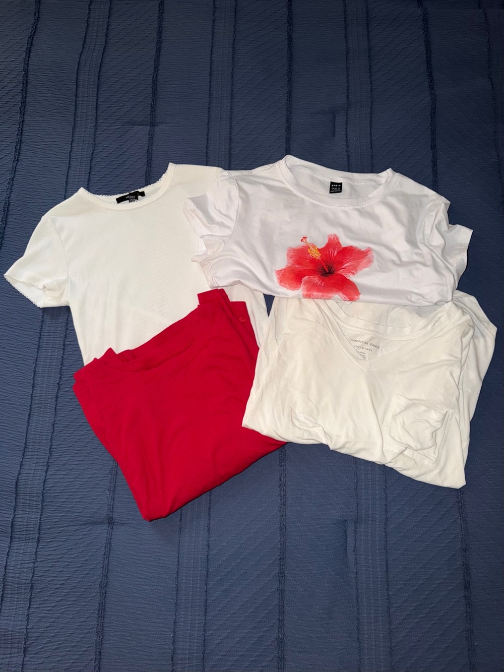 American Eagle Outfitters White V-Neck Tee with Pink Floral Accent